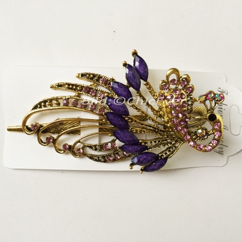 B-Ware Haarspange Pfau Vintage Metall Strass lila violett gold B5248b - zum Schließen ins Bild klicken